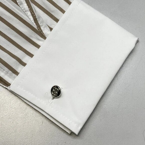 NEW FILIPPA K Women’s Tuxedo Shirt White/Light Brown Size 2 Cotton Striped - Picture 3 of 11